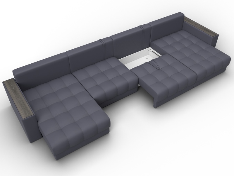 Диван П-образный с декором Лига-049 НПБ Лонг, Экокожа, GRIFON 15 серый