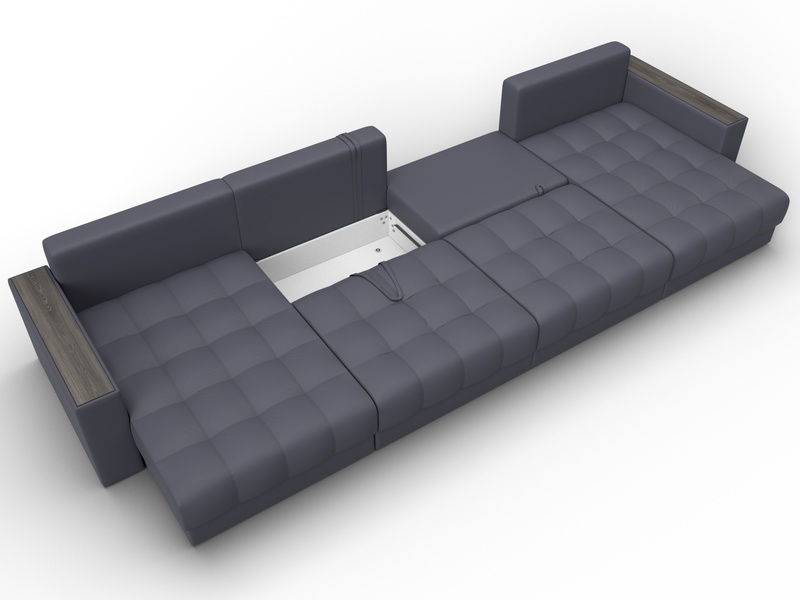 Диван П-образный с декором Лига-049 НПБ Лонг, Экокожа, GRIFON 15 серый