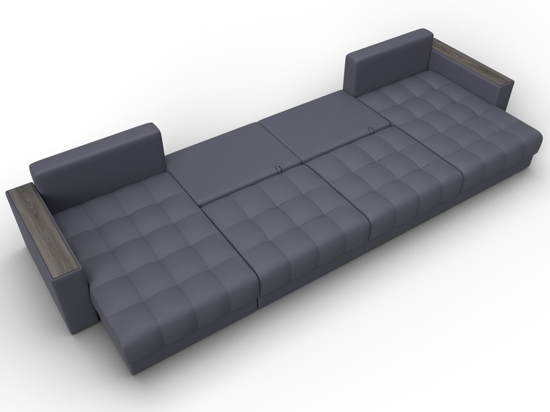 Диван П-образный с декором Лига-049 НПБ Лонг, Экокожа, GRIFON 15 серый