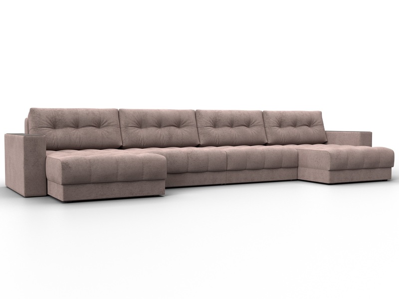 Диван П-образный с декором Лига-049 НПБ Лонг, Велюр, TOWER 05 бежевый