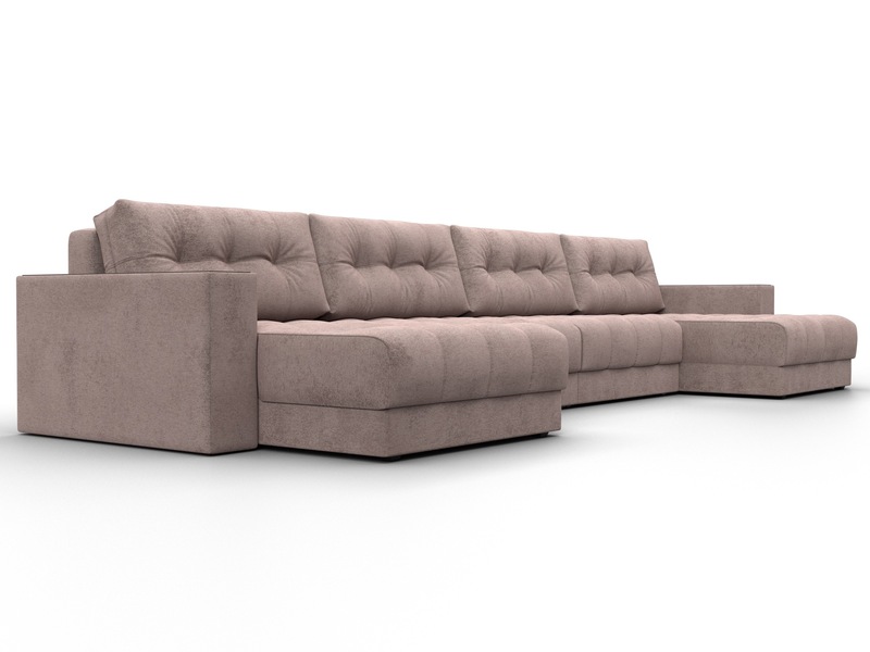 Диван П-образный с декором Лига-049 НПБ Лонг, Велюр, TOWER 05 бежевый