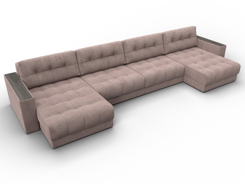 Диван П-образный с декором Лига-049 НПБ Лонг, Велюр, TOWER 05 бежевый