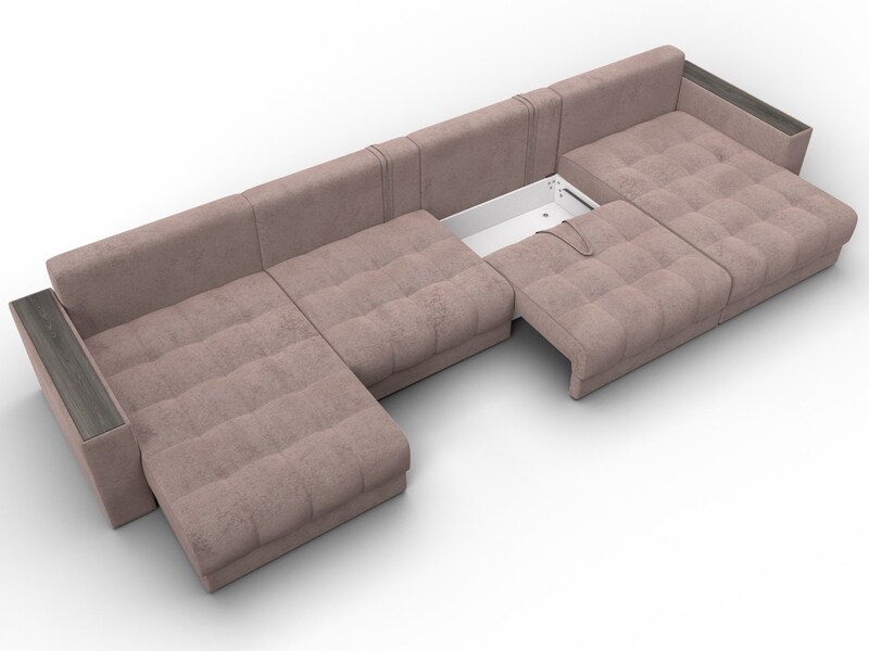 Диван П-образный с декором Лига-049 НПБ Лонг, Велюр, TOWER 05 бежевый