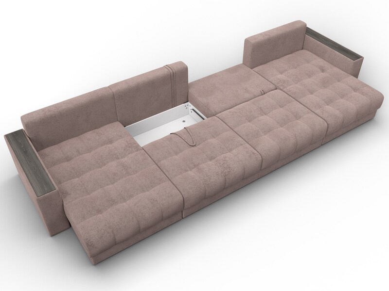 Диван П-образный с декором Лига-049 НПБ Лонг, Велюр, TOWER 05 бежевый