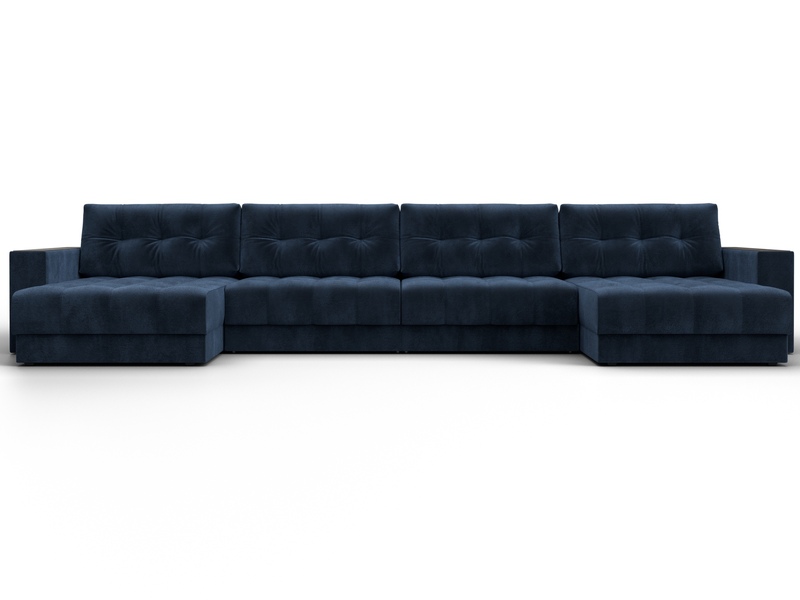 Диван П-образный с декором Лига-049 НПБ Лонг, Велюр, TOWER 13 синий