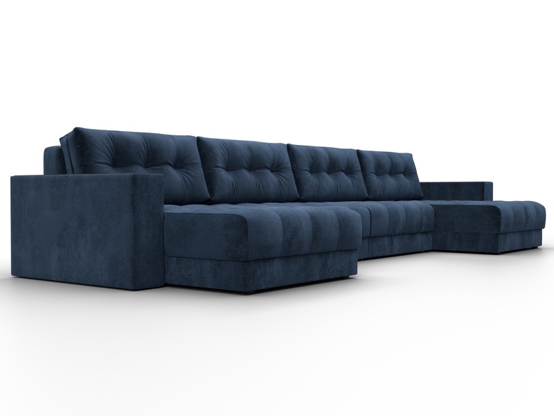 Диван П-образный с декором Лига-049 НПБ Лонг, Велюр, TOWER 13 синий