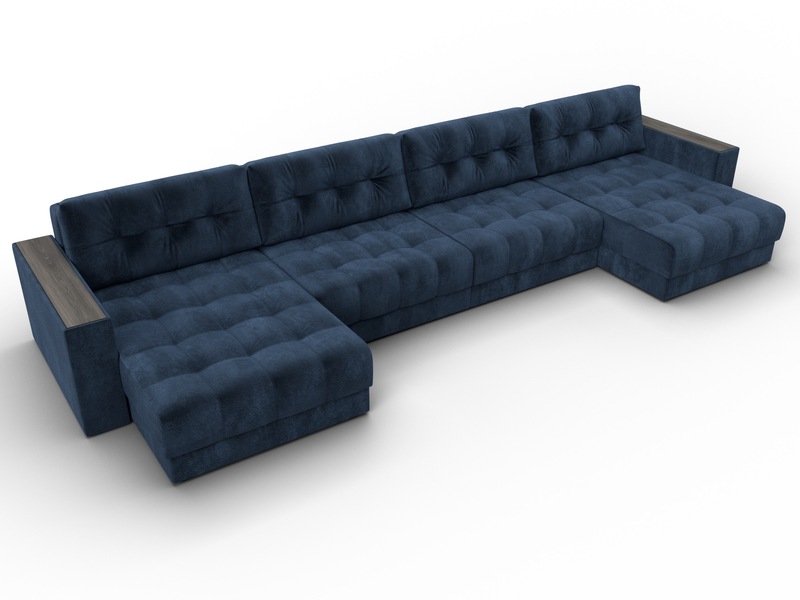 Диван П-образный с декором Лига-049 НПБ Лонг, Велюр, TOWER 13 синий