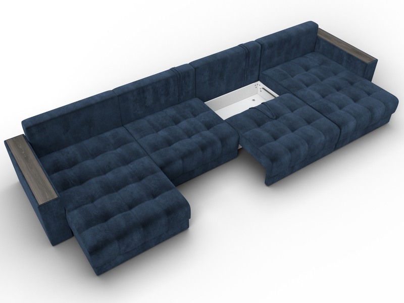 Диван П-образный с декором Лига-049 НПБ Лонг, Велюр, TOWER 13 синий