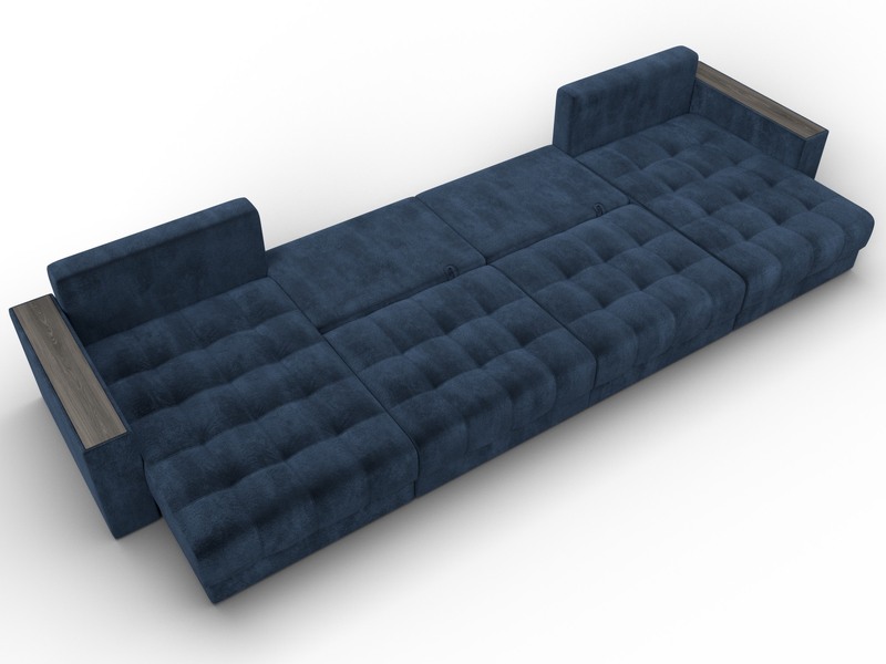 Диван П-образный с декором Лига-049 НПБ Лонг, Велюр, TOWER 13 синий