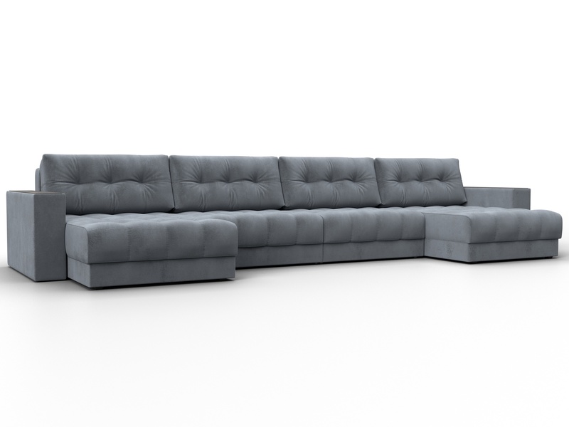 Диван П-образный с декором Лига-049 НПБ Лонг, Велюр, TOWER 10 серый