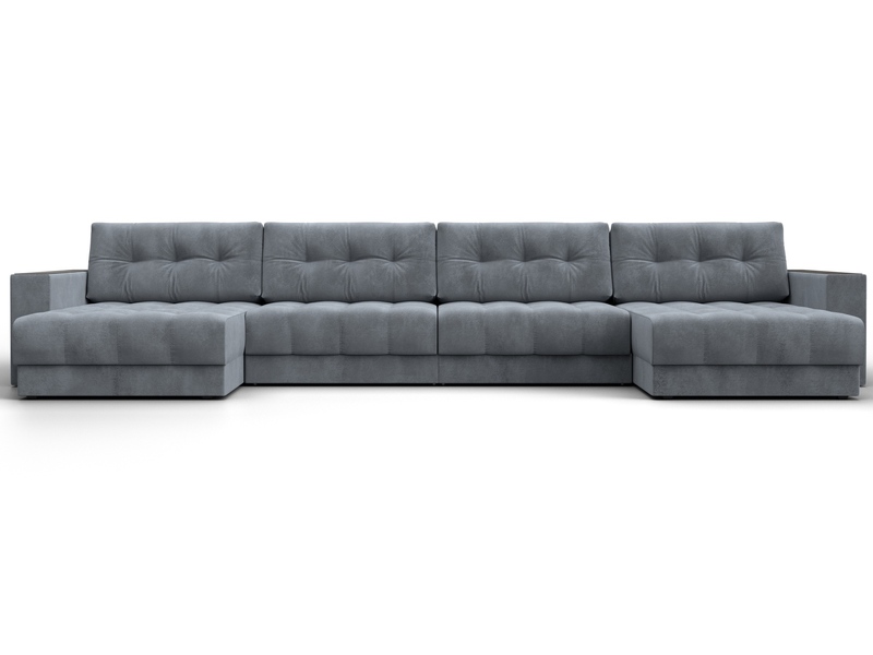 Диван П-образный с декором Лига-049 НПБ Лонг, Велюр, TOWER 10 серый