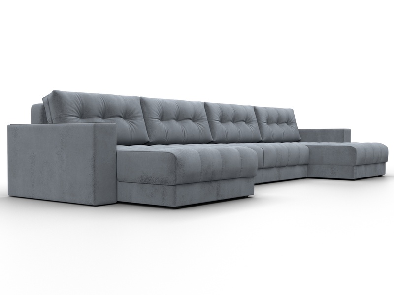 Диван П-образный с декором Лига-049 НПБ Лонг, Велюр, TOWER 10 серый