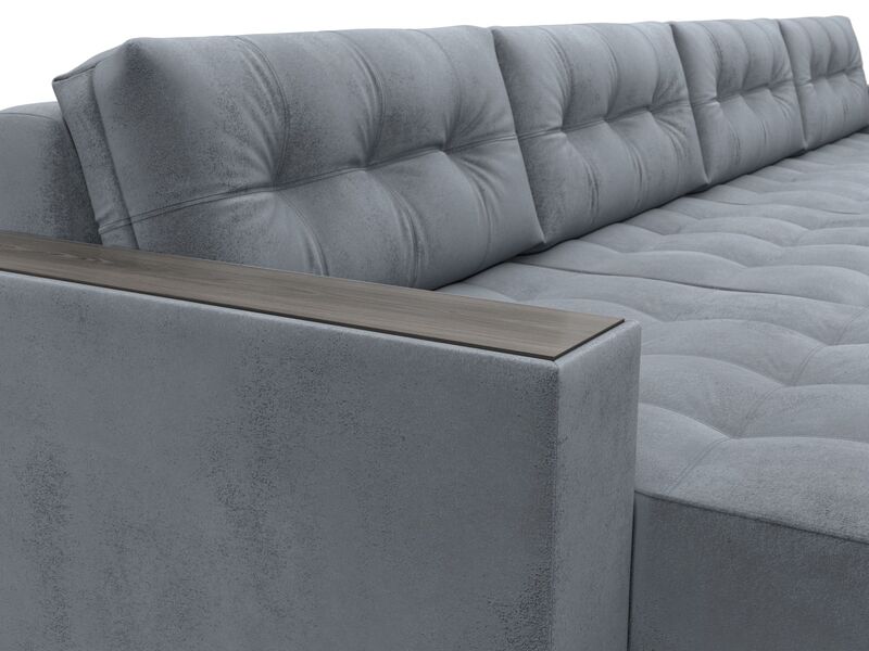 Диван П-образный с декором Лига-049 НПБ Лонг, Велюр, TOWER 10 серый