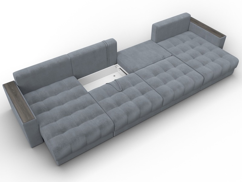 Диван П-образный с декором Лига-049 НПБ Лонг, Велюр, TOWER 10 серый