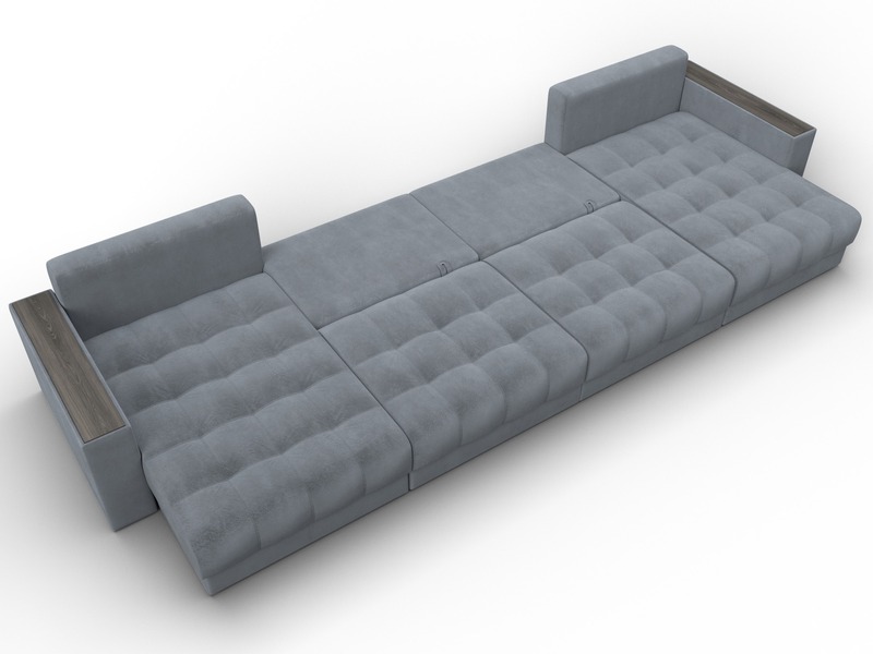 Диван П-образный с декором Лига-049 НПБ Лонг, Велюр, TOWER 10 серый