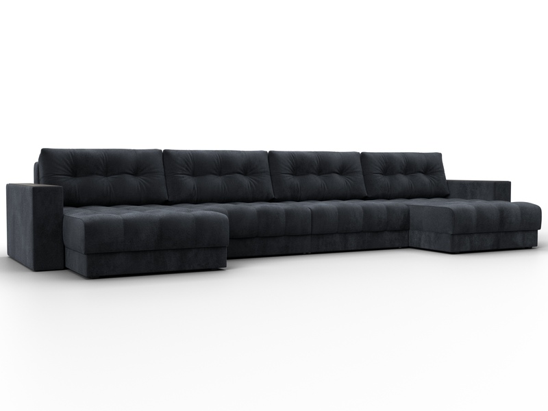 Диван П-образный с декором Лига-049 НПБ Лонг, Велюр, TOWER 11 темно-серый