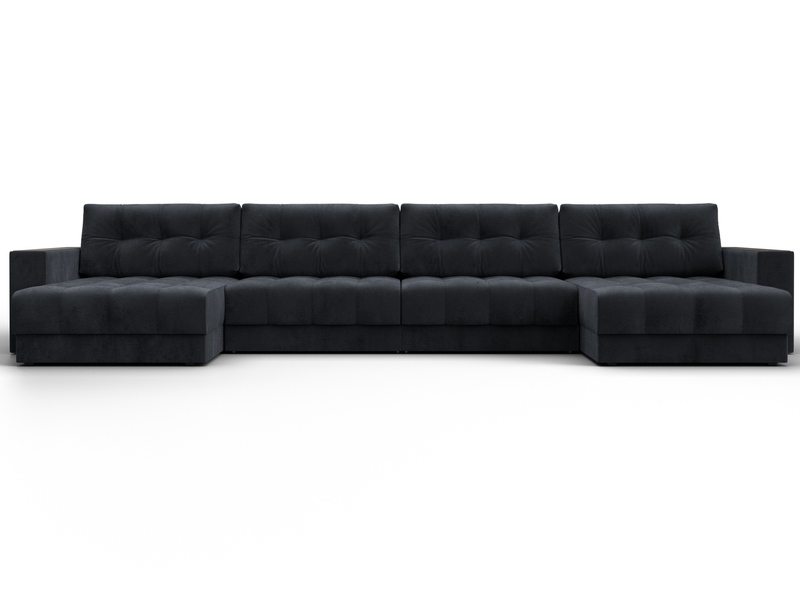 Диван П-образный с декором Лига-049 НПБ Лонг, Велюр, TOWER 11 темно-серый