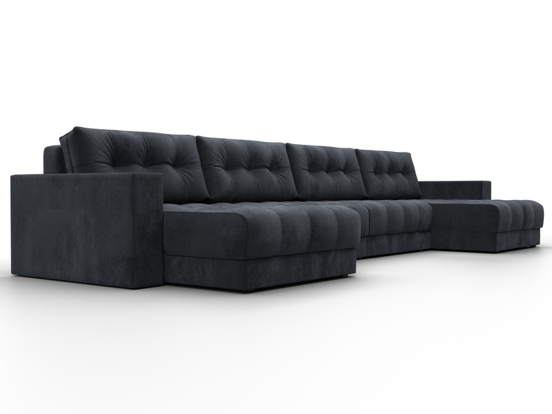 Диван П-образный с декором Лига-049 НПБ Лонг, Велюр, TOWER 11 темно-серый