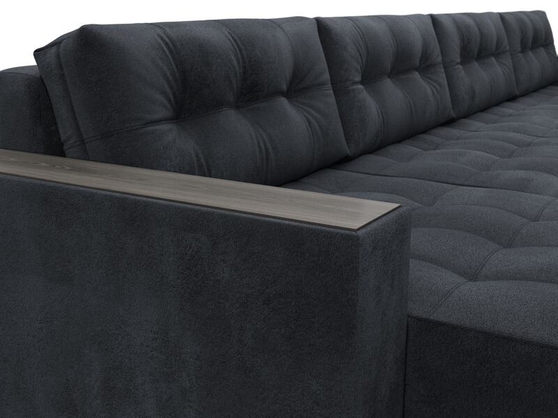 Диван П-образный с декором Лига-049 НПБ Лонг, Велюр, TOWER 11 темно-серый