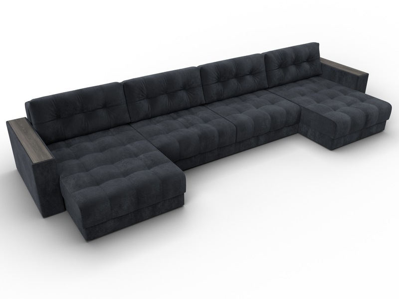 Диван П-образный с декором Лига-049 НПБ Лонг, Велюр, TOWER 11 темно-серый