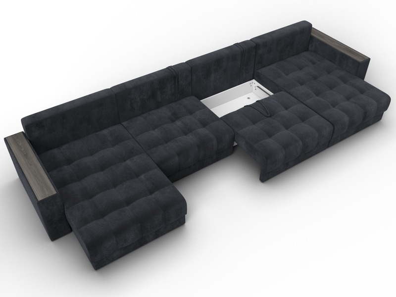 Диван П-образный с декором Лига-049 НПБ Лонг, Велюр, TOWER 11 темно-серый