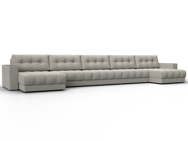 Диван П-образный с декором Лига-049 НПБ Мегалонг, Рогожка, Амур 02 бежевый