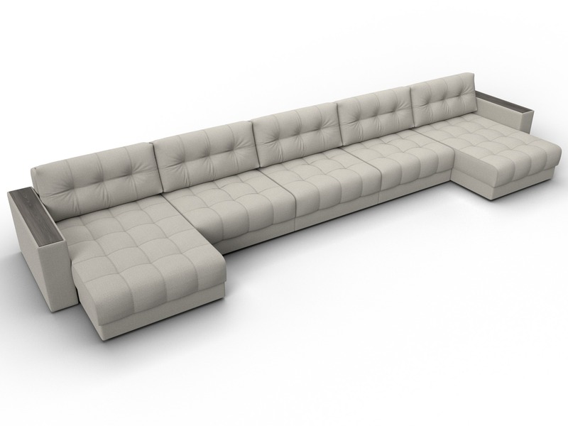 Диван П-образный с декором Лига-049 НПБ Мегалонг, Рогожка, Амур 02 бежевый