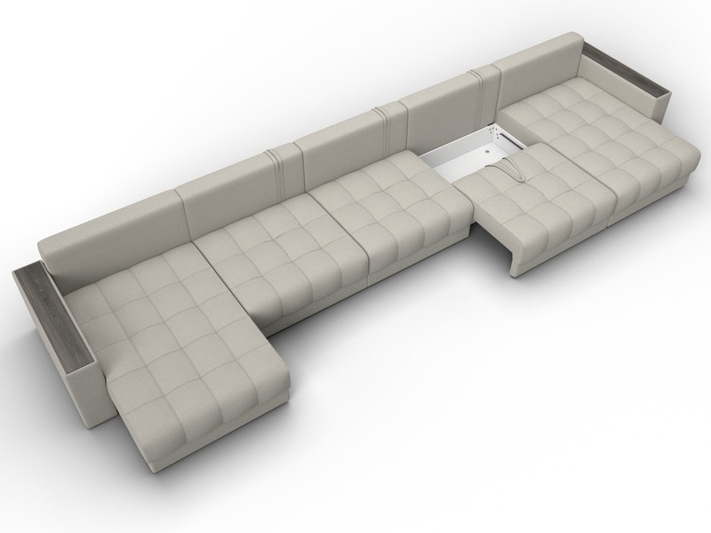Диван П-образный с декором Лига-049 НПБ Мегалонг, Рогожка, Амур 02 бежевый