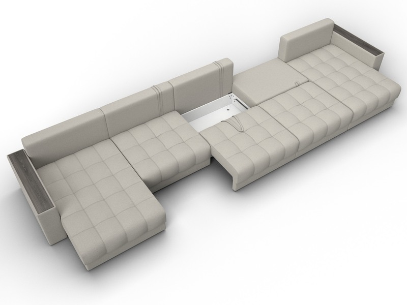 Диван П-образный с декором Лига-049 НПБ Мегалонг, Рогожка, Амур 02 бежевый