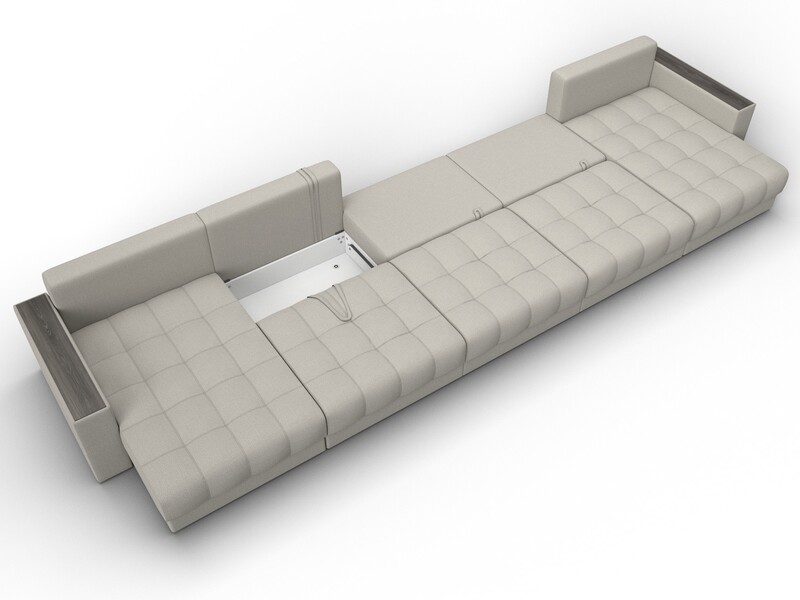 Диван П-образный с декором Лига-049 НПБ Мегалонг, Рогожка, Амур 02 бежевый
