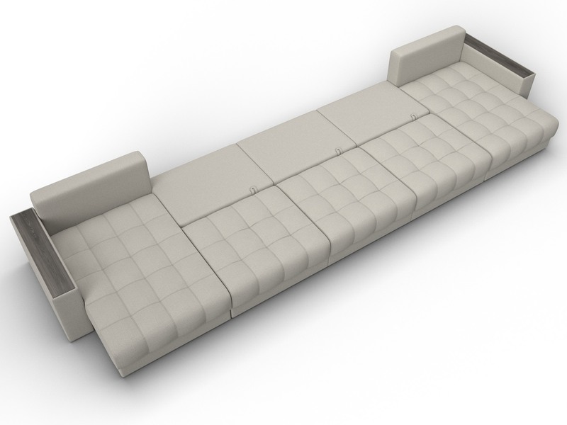 Диван П-образный с декором Лига-049 НПБ Мегалонг, Рогожка, Амур 02 бежевый