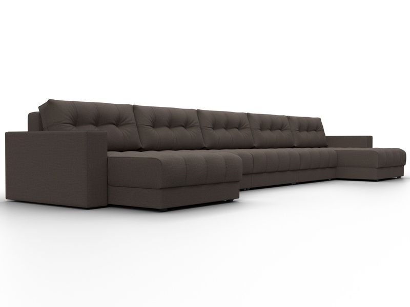 Диван П-образный с декором Лига-049 НПБ Мегалонг, Рогожка, Амур 05 коричневый