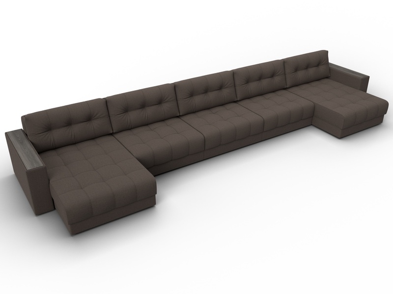 Диван П-образный с декором Лига-049 НПБ Мегалонг, Рогожка, Амур 05 коричневый