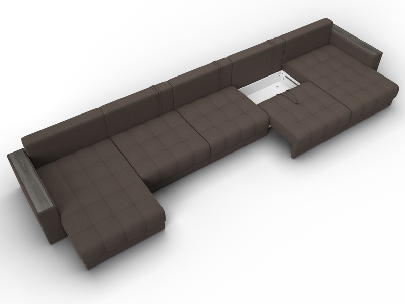 Диван П-образный с декором Лига-049 НПБ Мегалонг, Рогожка, Амур 05 коричневый