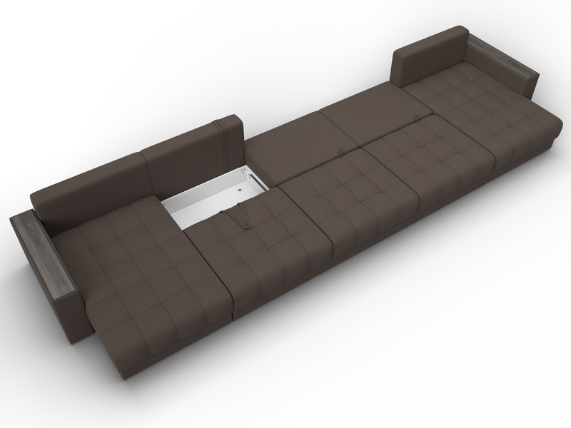 Диван П-образный с декором Лига-049 НПБ Мегалонг, Рогожка, Амур 05 коричневый