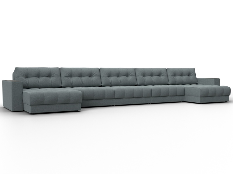 Диван П-образный с декором Лига-049 НПБ Мегалонг, Рогожка, Амур 07 серый