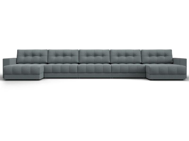 Диван П-образный с декором Лига-049 НПБ Мегалонг, Рогожка, Амур 07 серый