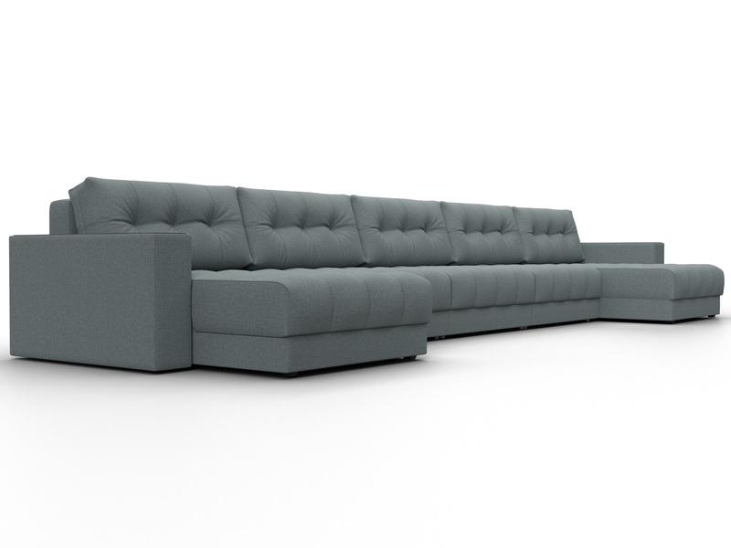 Диван П-образный с декором Лига-049 НПБ Мегалонг, Рогожка, Амур 07 серый