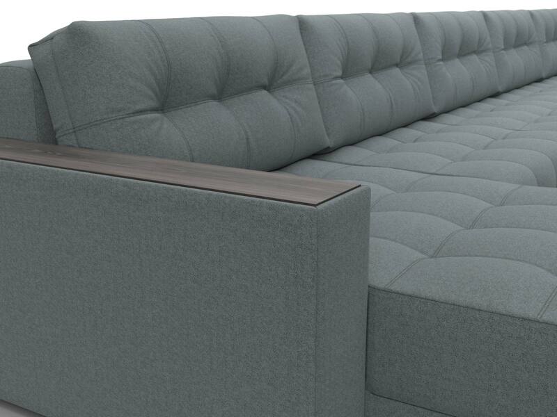 Диван П-образный с декором Лига-049 НПБ Мегалонг, Рогожка, Амур 07 серый