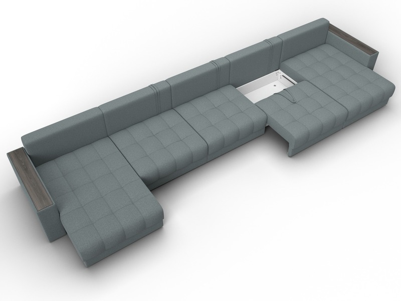 Диван П-образный с декором Лига-049 НПБ Мегалонг, Рогожка, Амур 07 серый