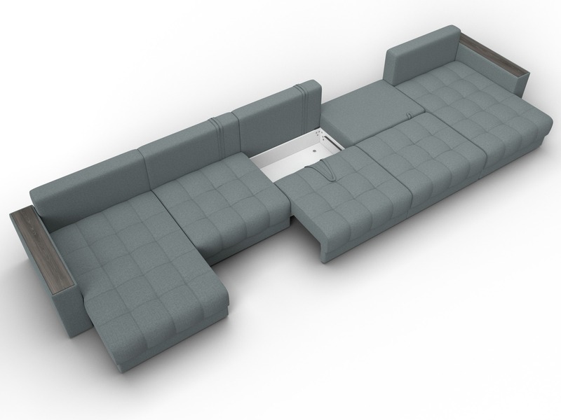 Диван П-образный с декором Лига-049 НПБ Мегалонг, Рогожка, Амур 07 серый