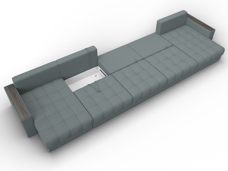 Диван П-образный с декором Лига-049 НПБ Мегалонг, Рогожка, Амур 07 серый