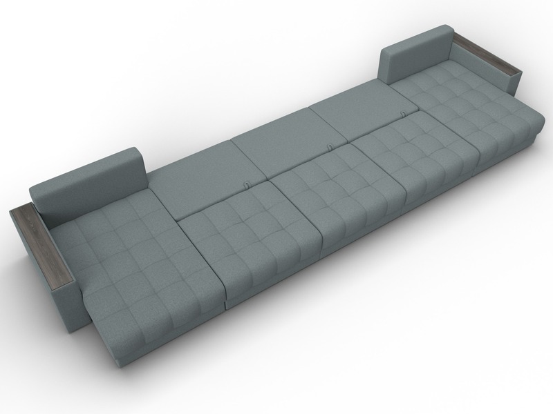 Диван П-образный с декором Лига-049 НПБ Мегалонг, Рогожка, Амур 07 серый