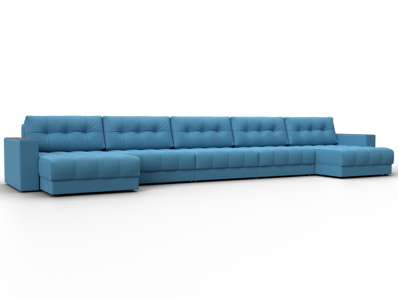 Диван П-образный с декором Лига-049 НПБ Мегалонг, Рогожка, Амур 10 голубой