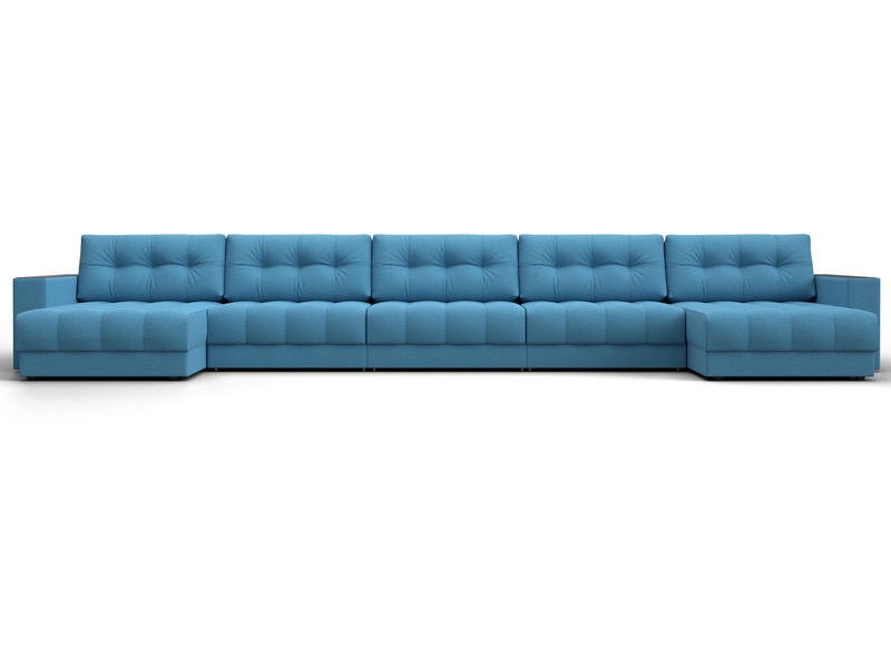 Диван П-образный с декором Лига-049 НПБ Мегалонг, Рогожка, Амур 10 голубой