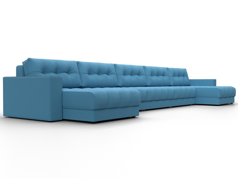 Диван П-образный с декором Лига-049 НПБ Мегалонг, Рогожка, Амур 10 голубой