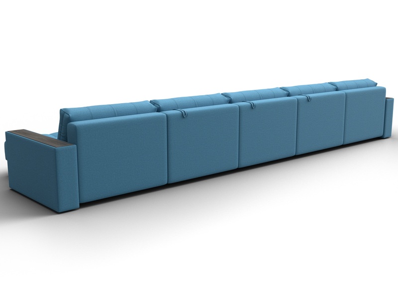 Диван П-образный с декором Лига-049 НПБ Мегалонг, Рогожка, Амур 10 голубой