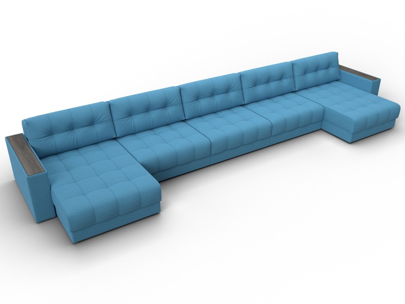 Диван П-образный с декором Лига-049 НПБ Мегалонг, Рогожка, Амур 10 голубой