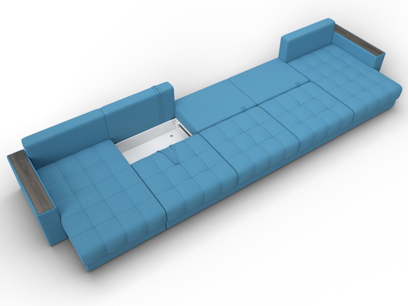 Диван П-образный с декором Лига-049 НПБ Мегалонг, Рогожка, Амур 10 голубой