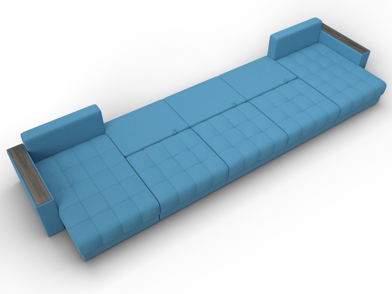 Диван П-образный с декором Лига-049 НПБ Мегалонг, Рогожка, Амур 10 голубой